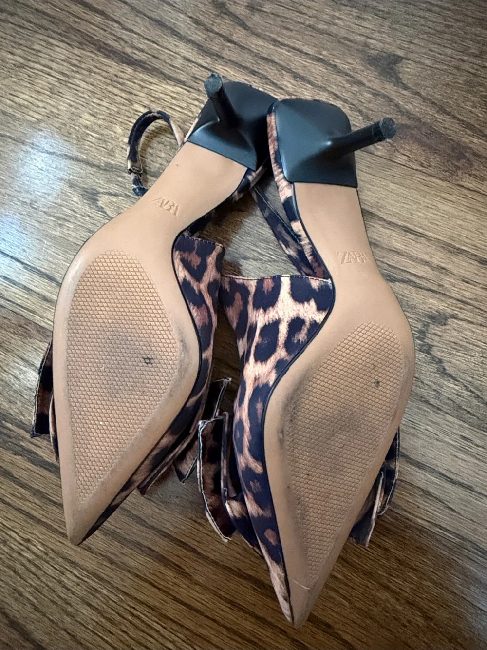 ZARA Leopard Print Bow Detail Pointed Toe Sling Back Kitten Heels